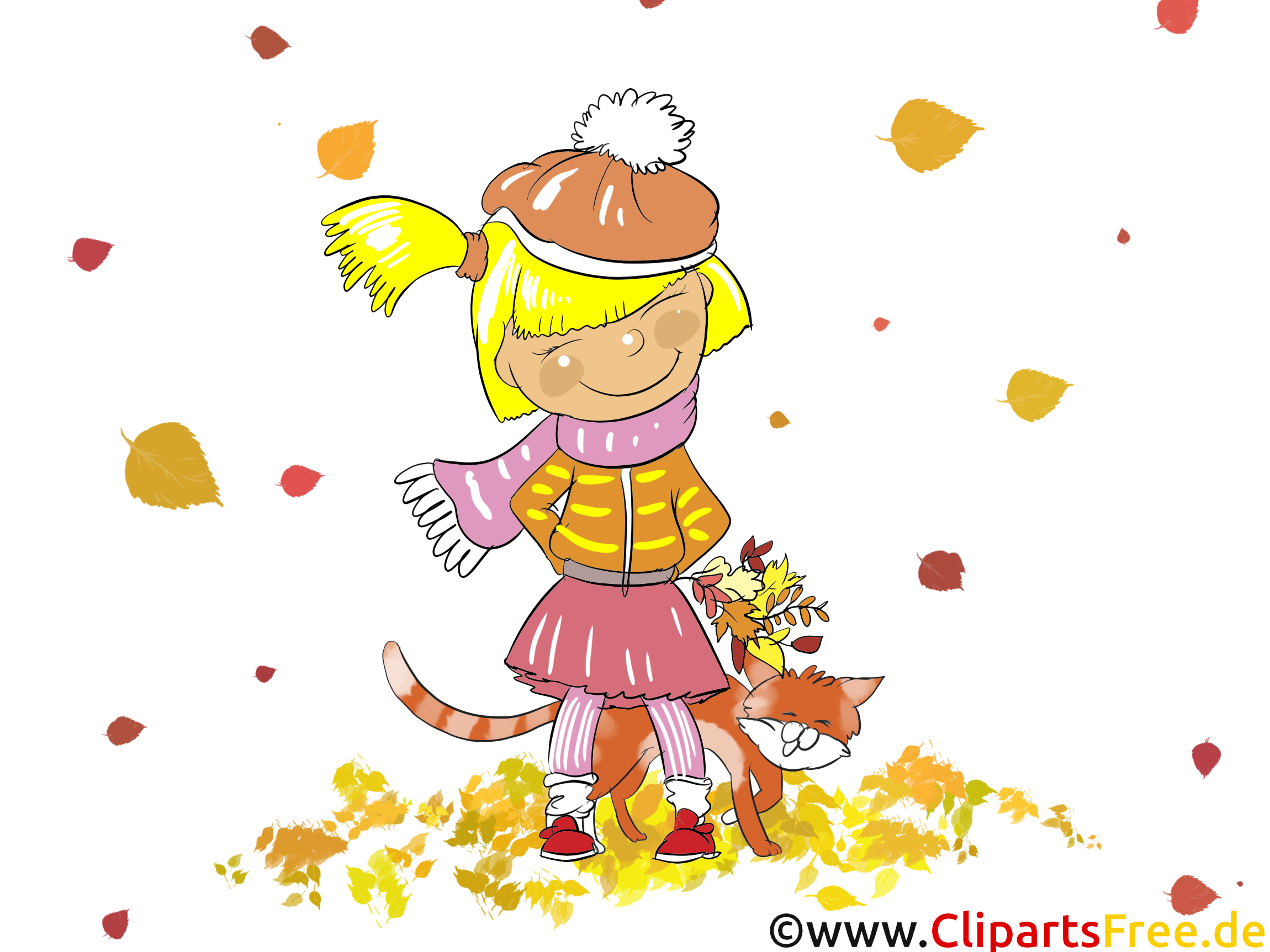 Fille chat image gratuite – Automne cliparts