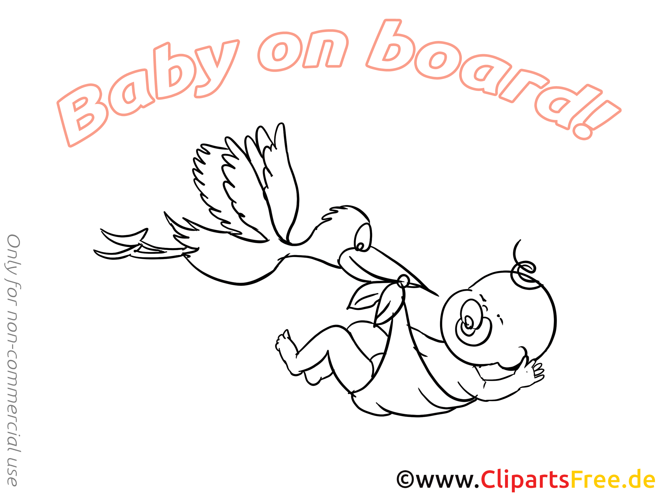 Cygogne dessin à colorier – Bébé à bord clip arts gratuits