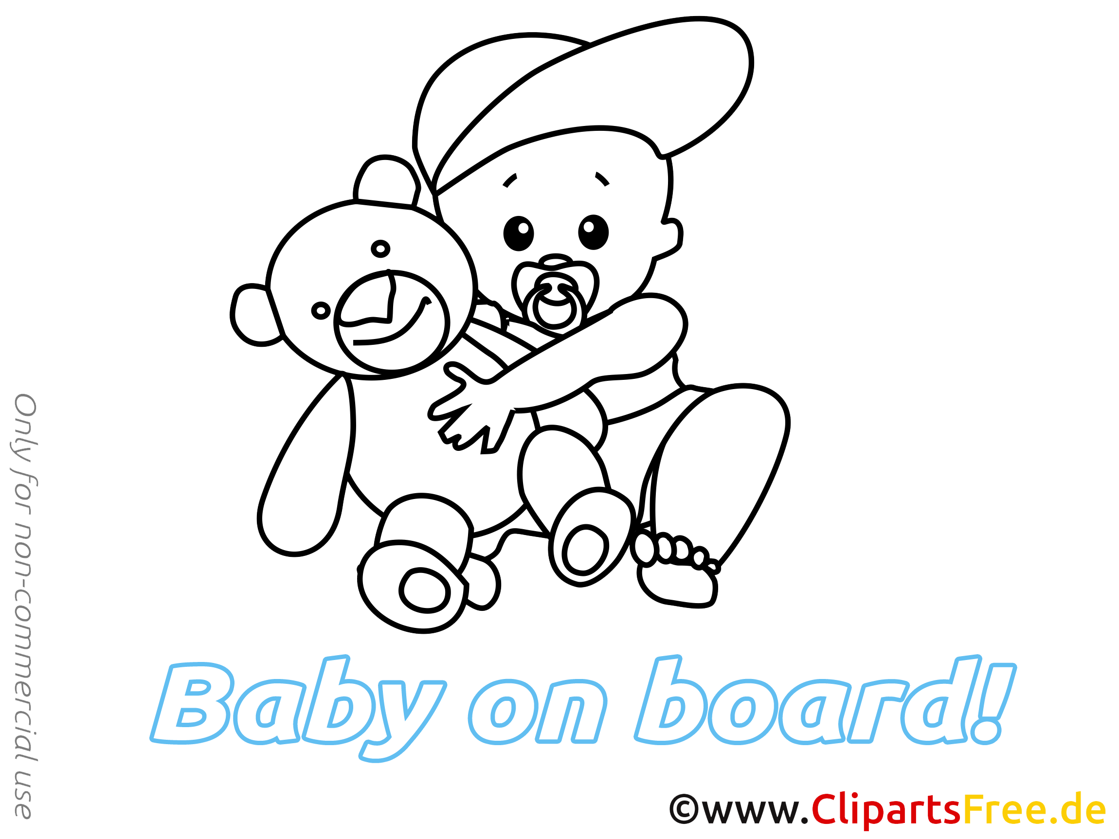 Illustration à colorier ours en peluche – Bébé à bord clipart