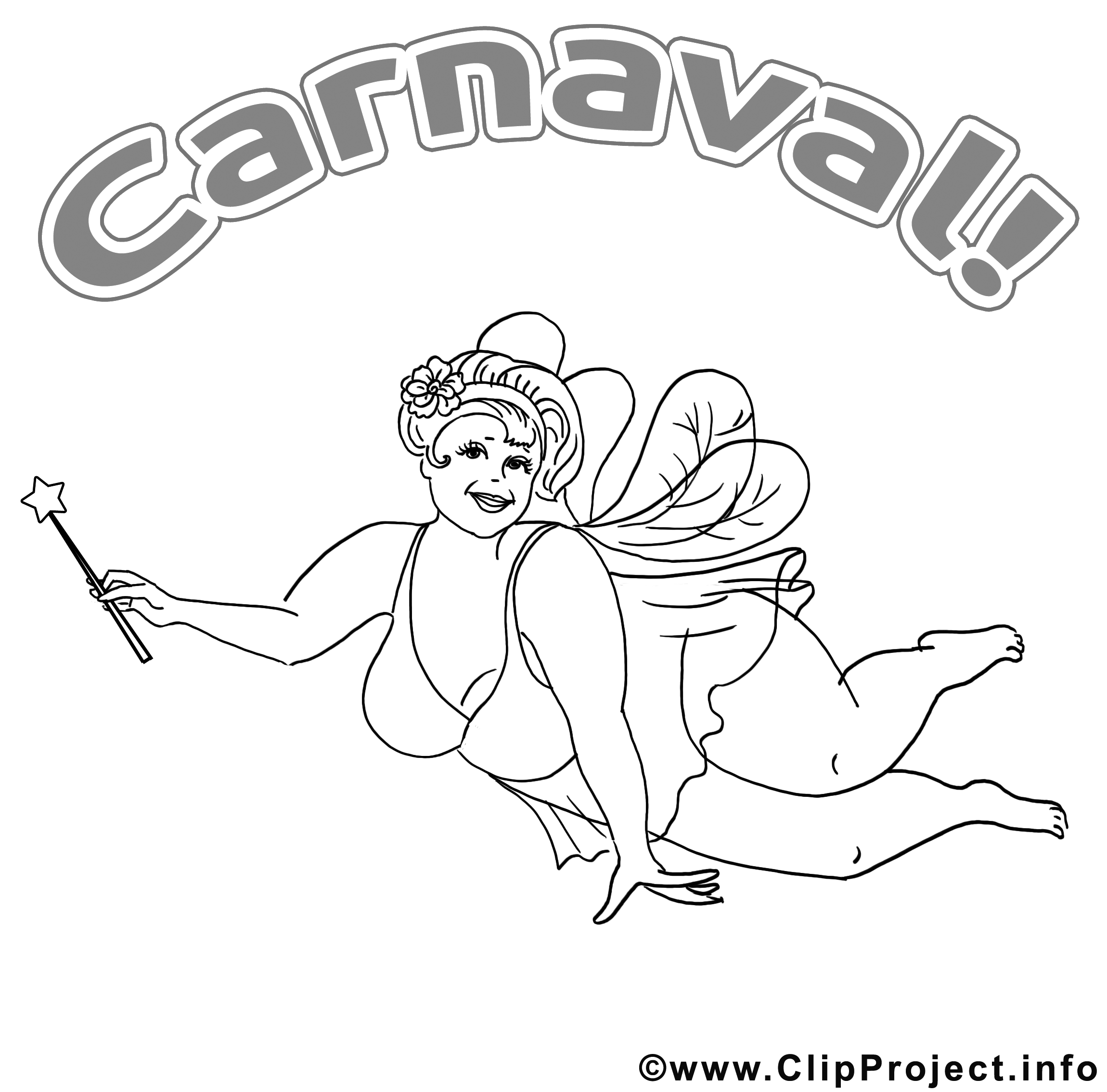 Fée clip art à colorier – Carnaval dessin
