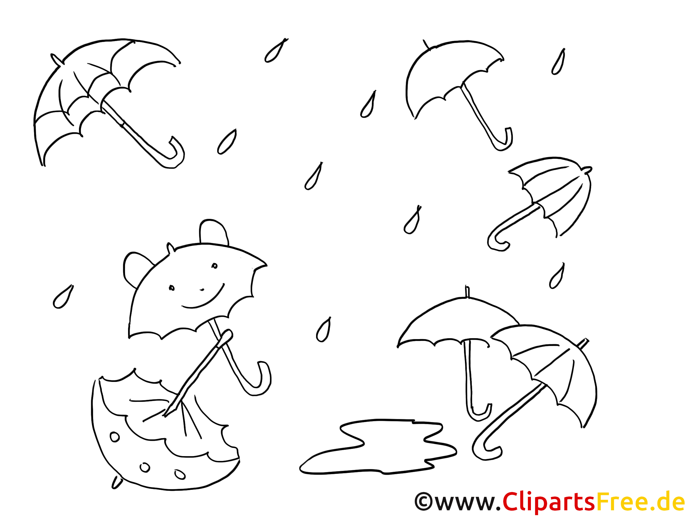 Chat parapluies illustration – Automne à colorier