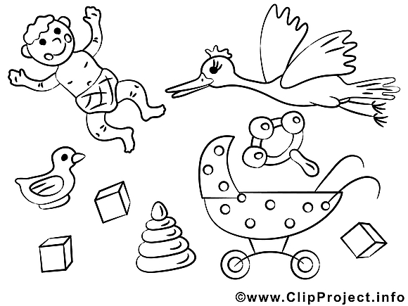Cigogne dessin gratuit – Bébé à colorier