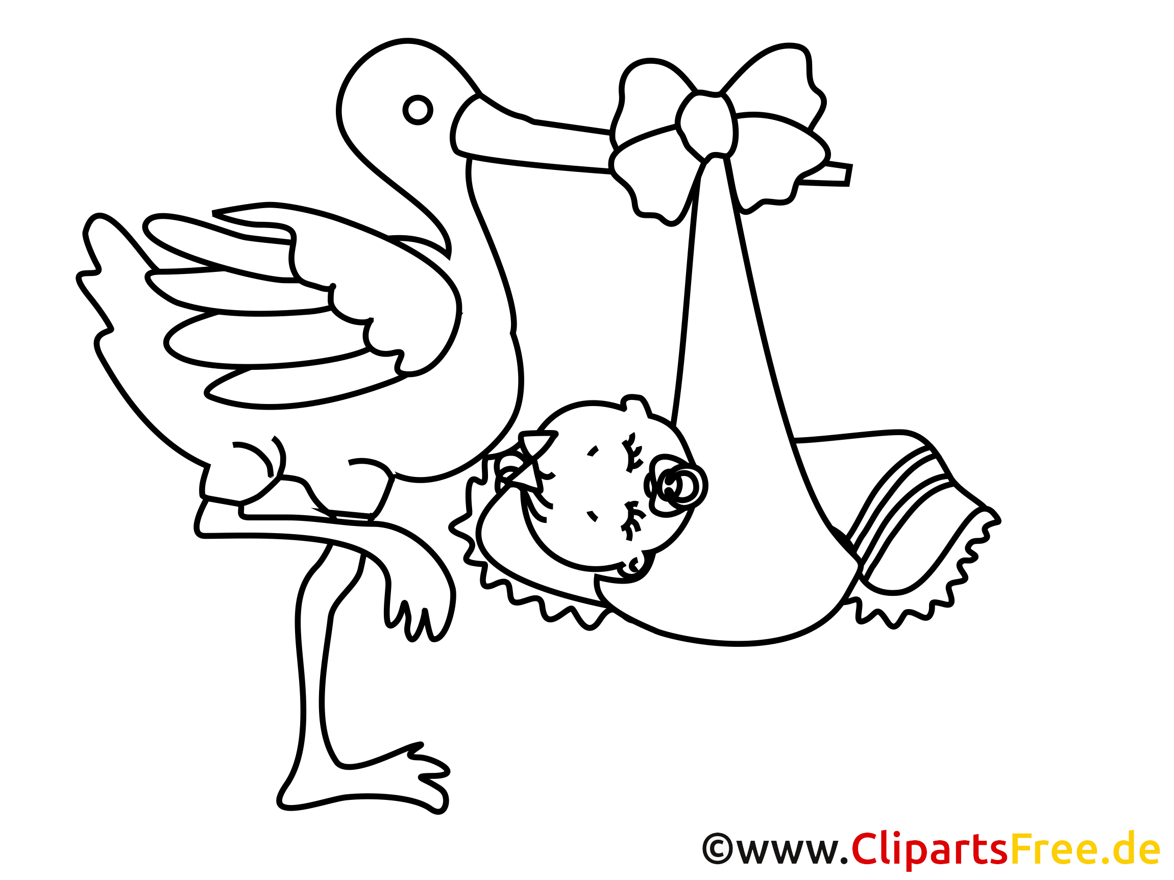 Image à télécharger cigogne – Bébé à colorier