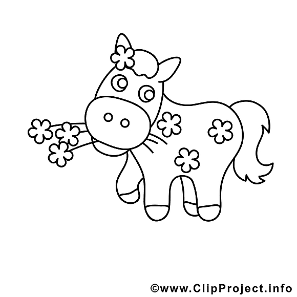 Fleurs clip art – Cheval image à colorier
