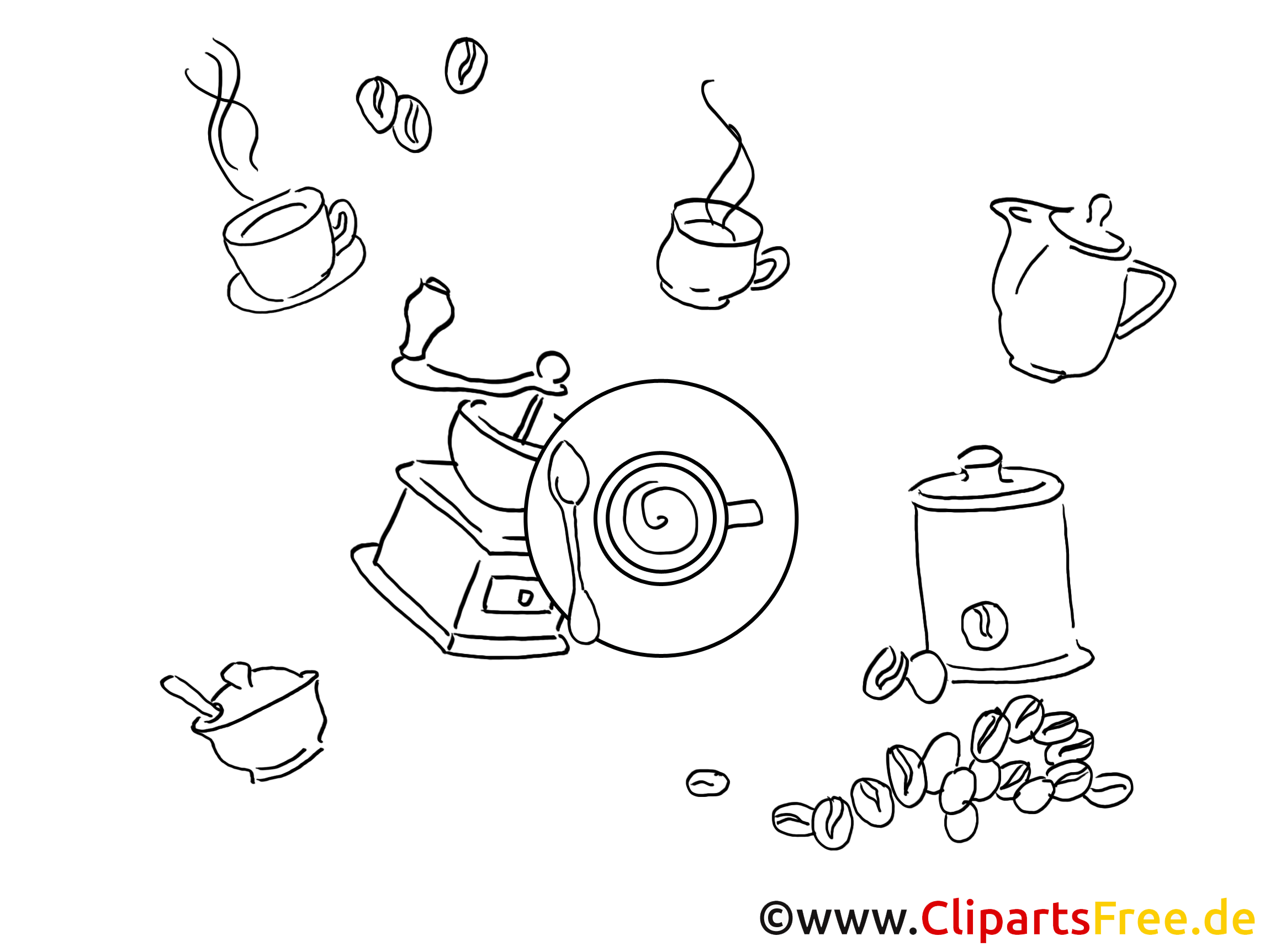 Café clip art – Divers image à colorier