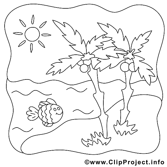 Poisson palmes soleil illustration – Été à imprimer