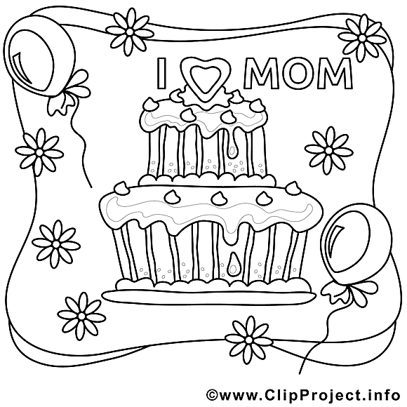Gâteau image à télécharger – Fête des mères à colorier