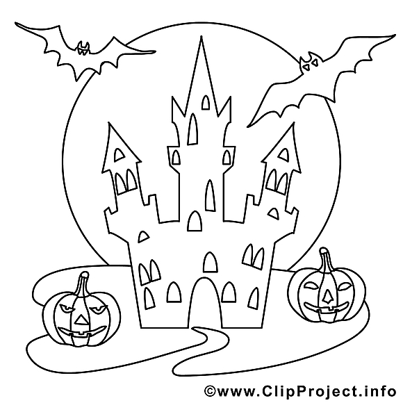 Château dessin gratuit – Halloween à colorier