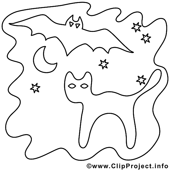 Coloriage chat halloween illustration à télécharger