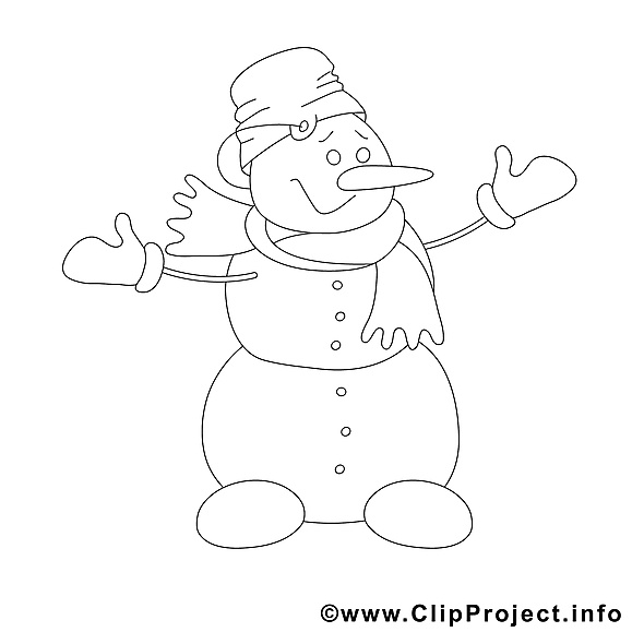 Bonhomme de neige image gratuite – Hiver à colorier