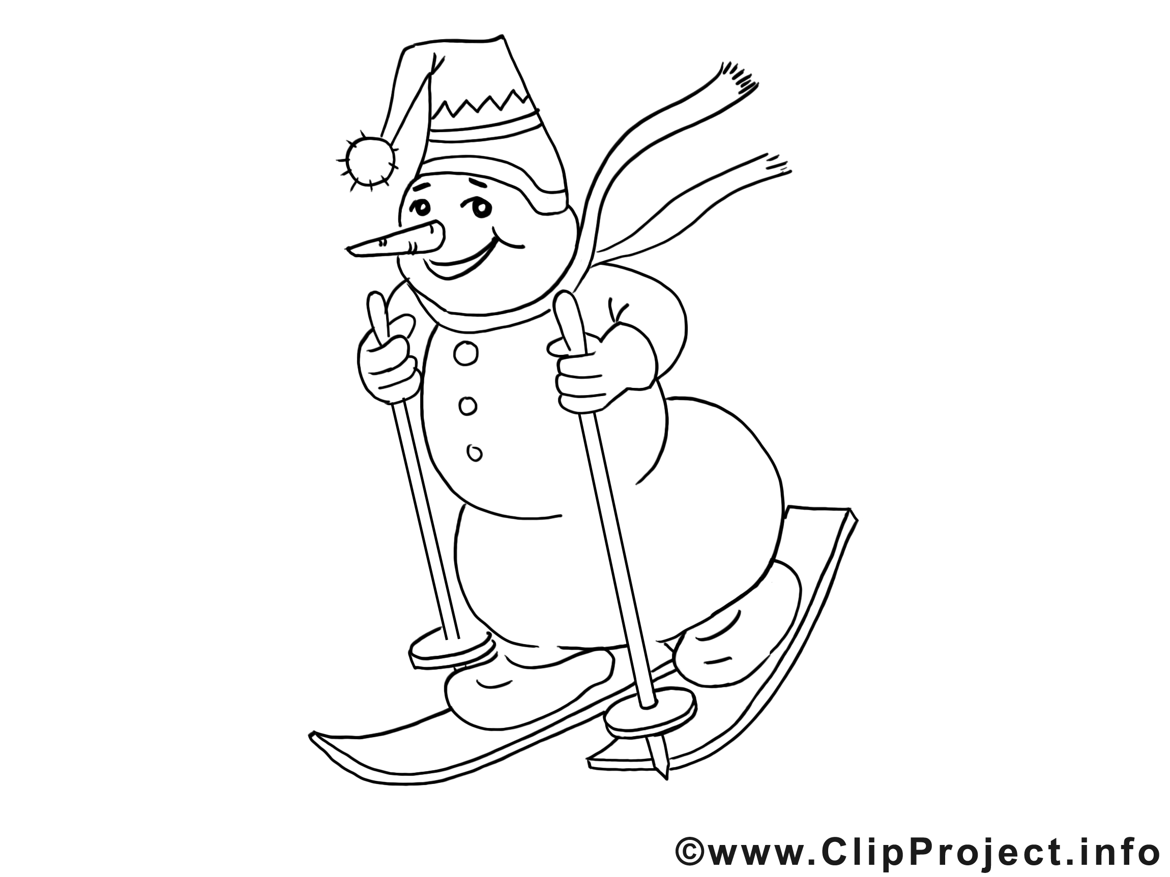 Ski bonhomme de neige clip art – Hiver image à colorier