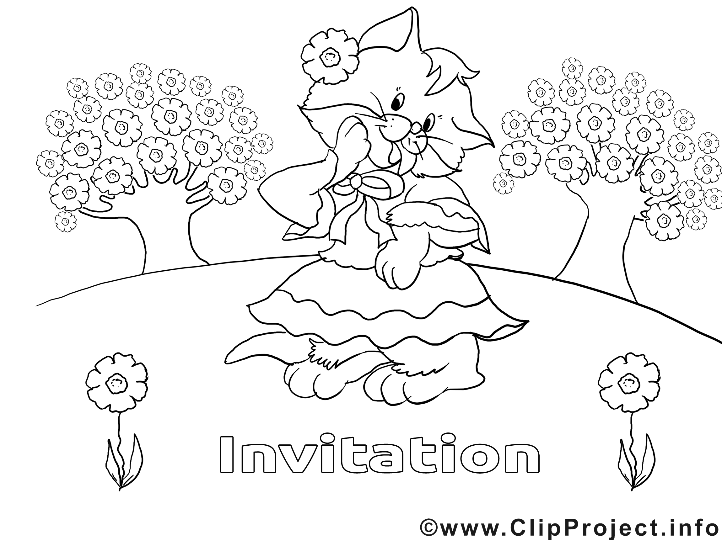 Coloriage chat invitations illustration à télécharger