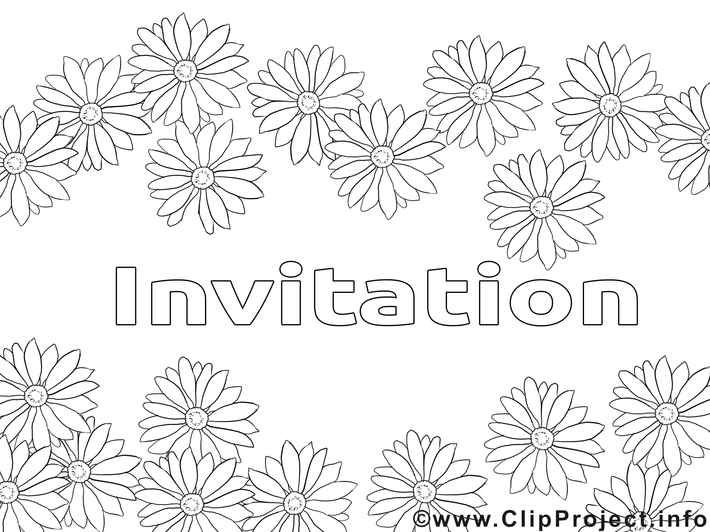 Fleurs clip art – Invitations image à colorier Fleurs clip art – Invitations image à colorier