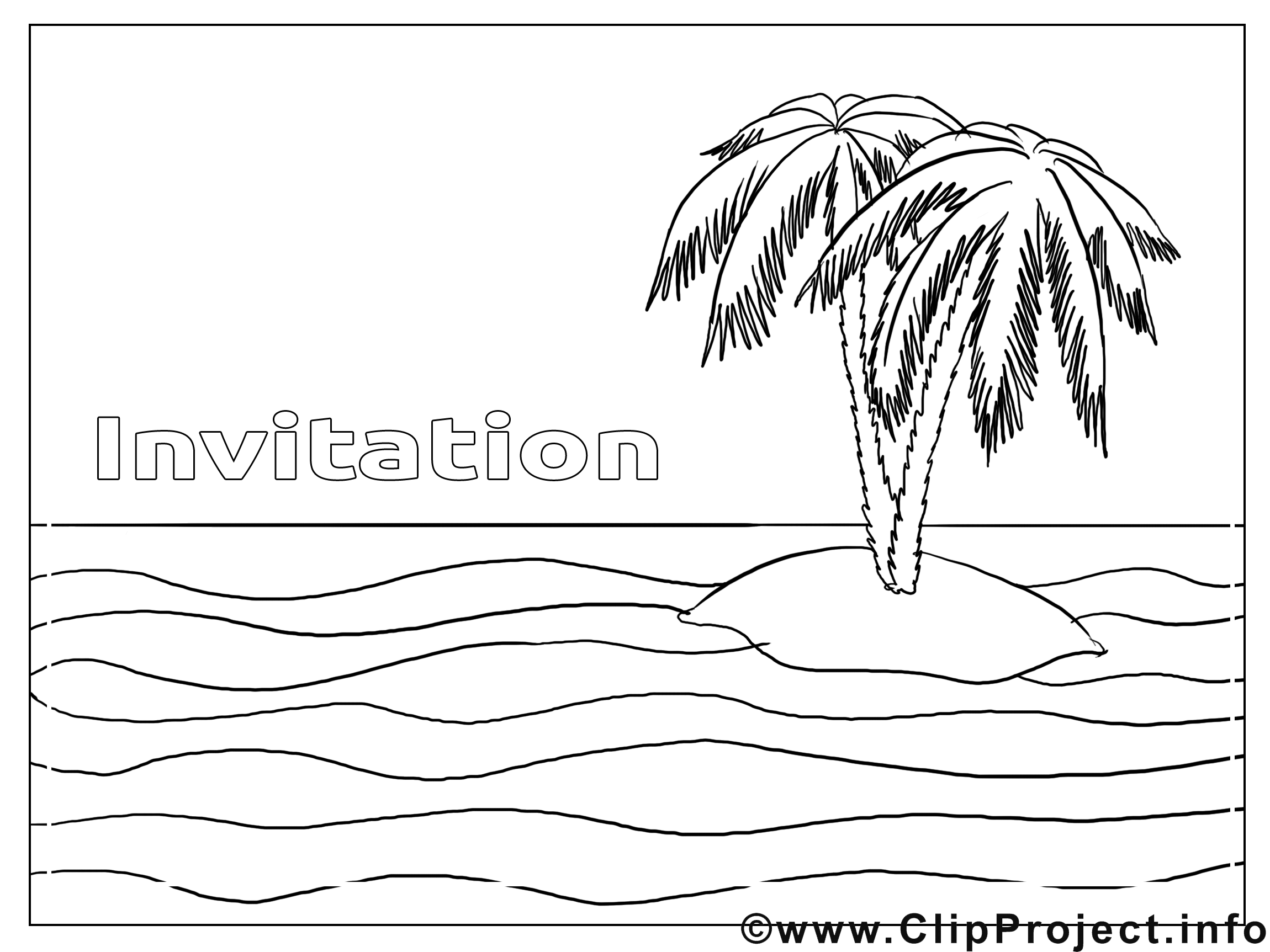 Île clip art – Invitations image à colorier Île clip art – Invitations image à colorier