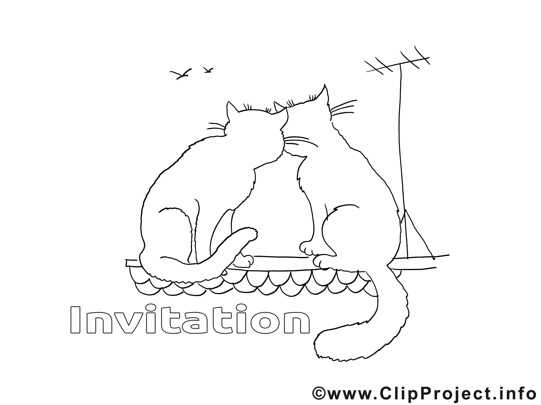 Toit chats dessin – Coloriage invitations à télécharger
