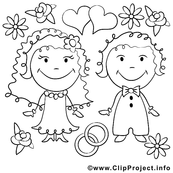 Coloriage couple mariage illustration à télécharger