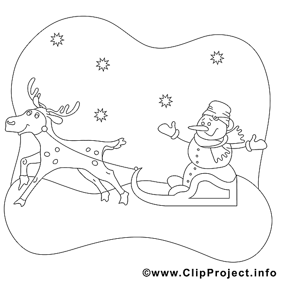 Renne bonhomme de neige dessin gratuit – Noël à colorier