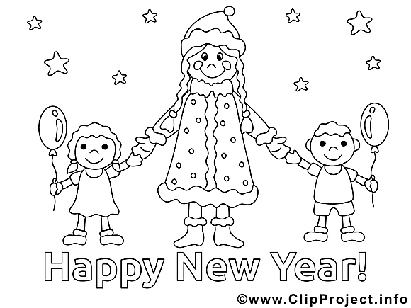 Enfants clipart gratuit – Nouvel an à colorier