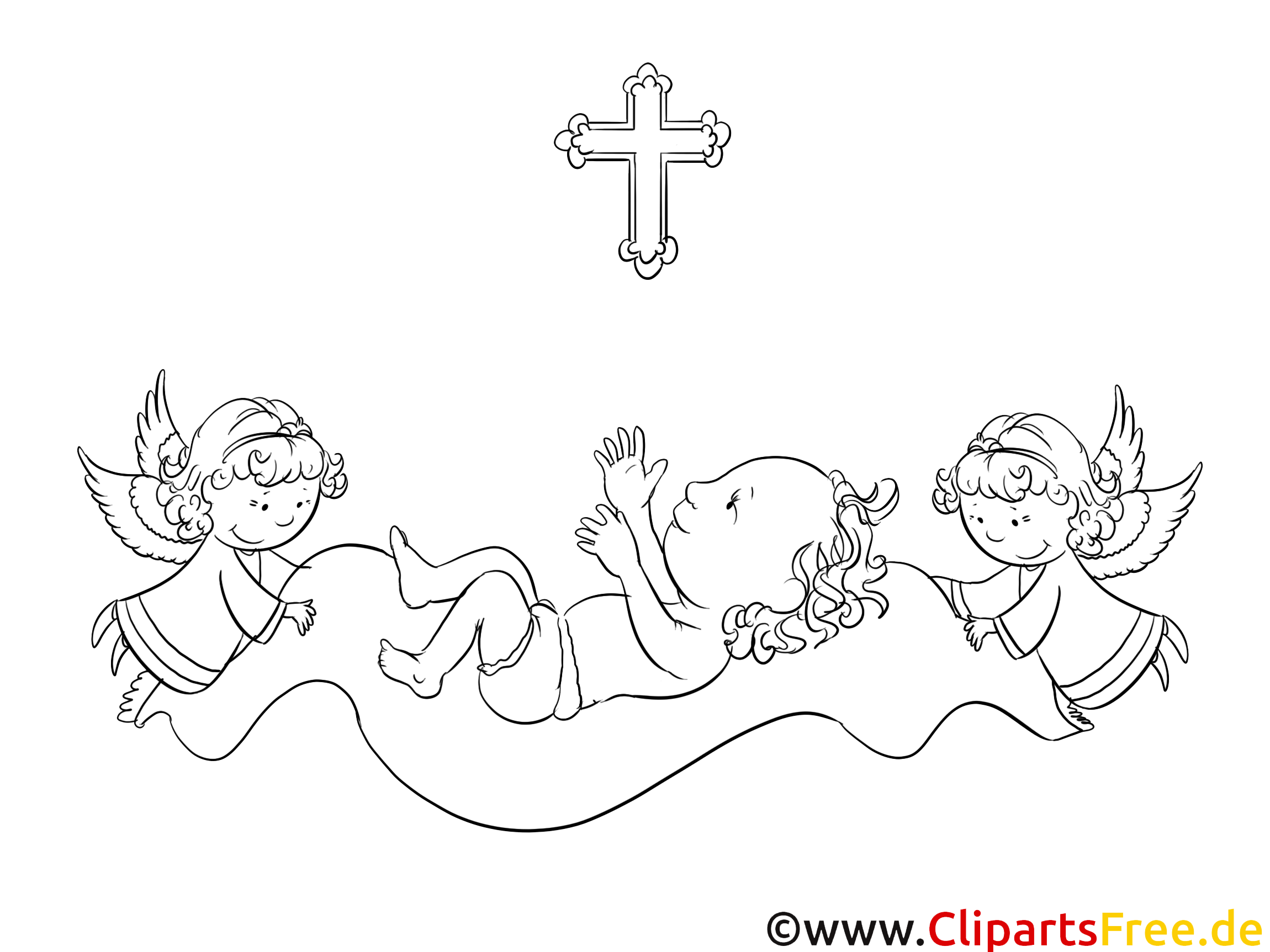 Anges images gratuites – Baptême à colorier