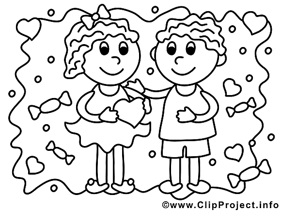 Amoureux dessin – Coloriage saint-valentin à télécharger