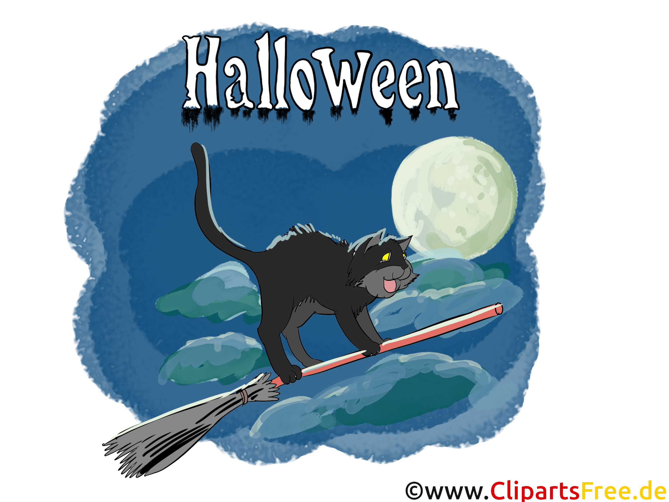 Chat balai dessin - Halloween à télécharger