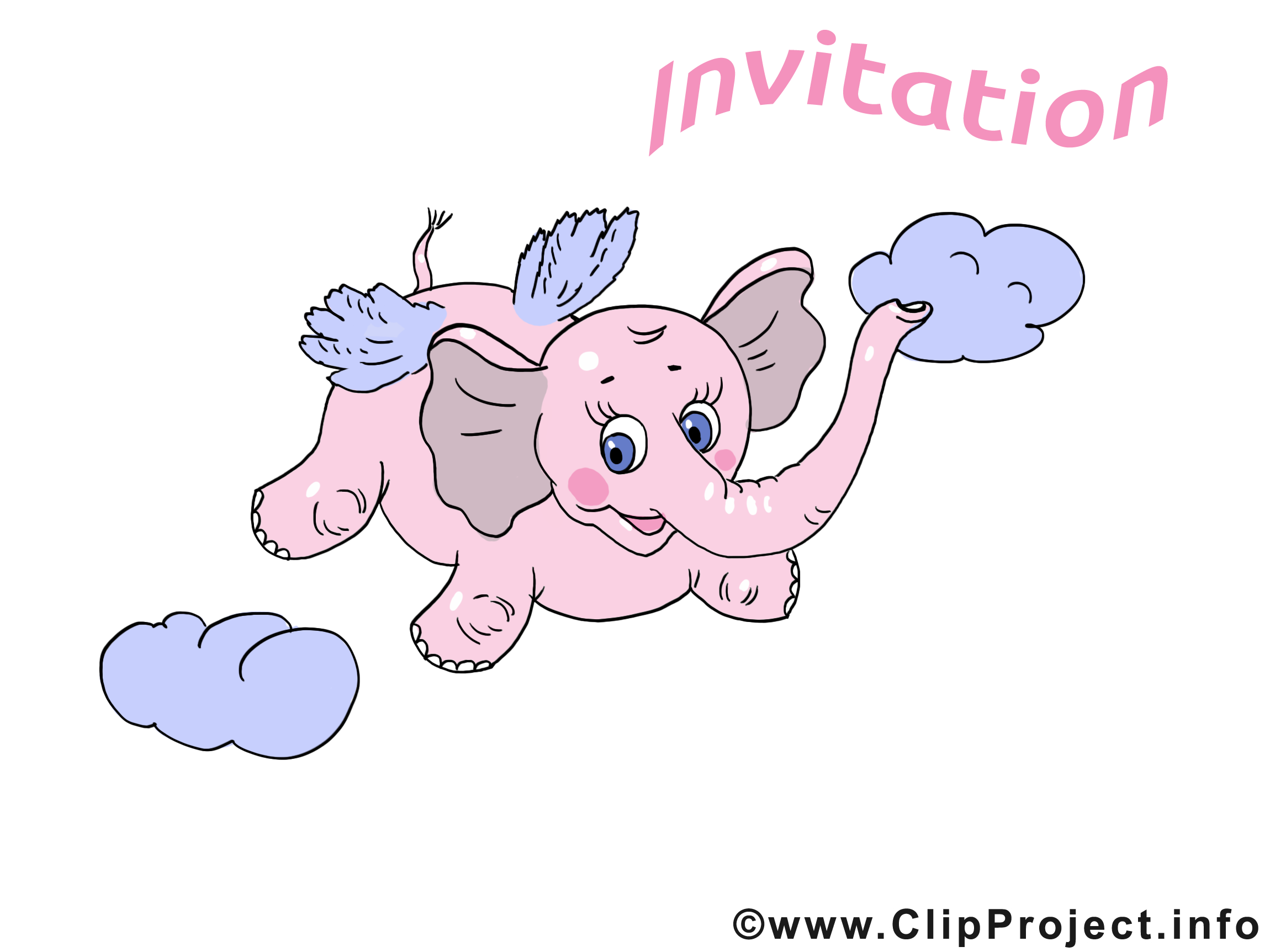 Éléphant rose dessin - Invitation images
