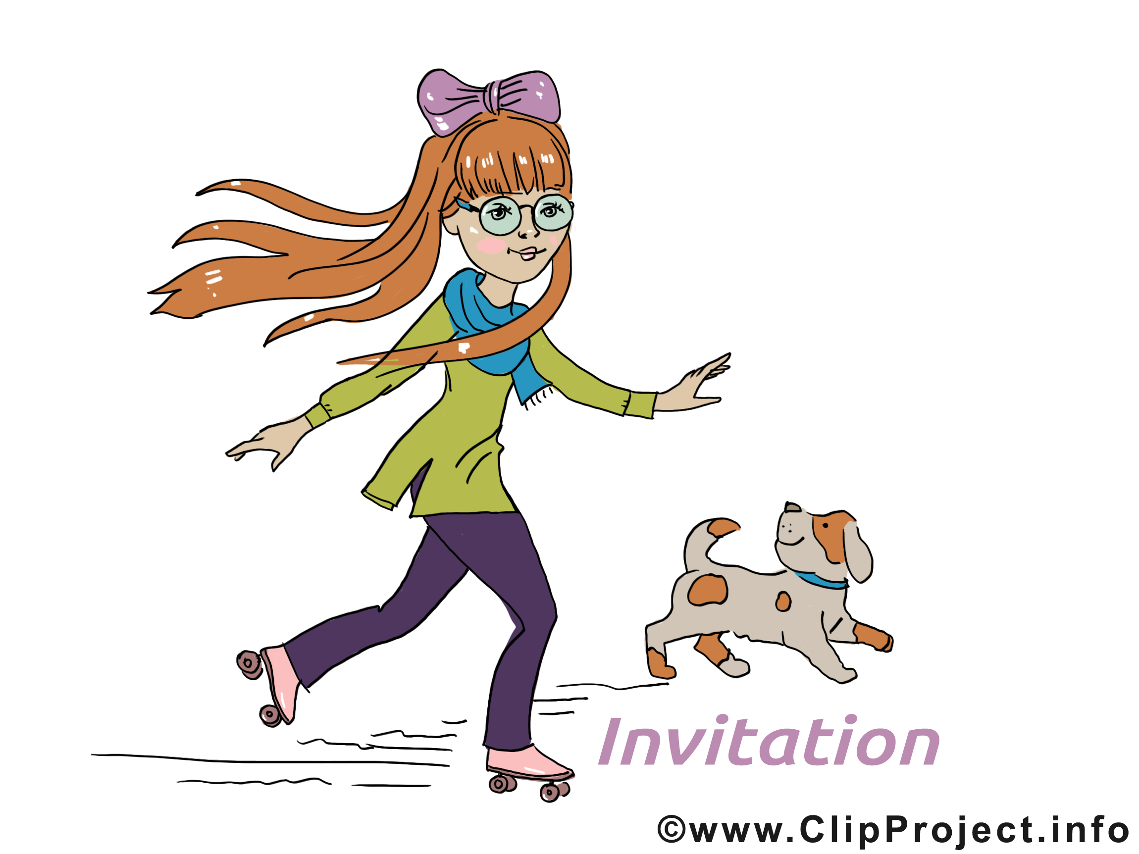 Femme chien dessin - Invitation à télécharger