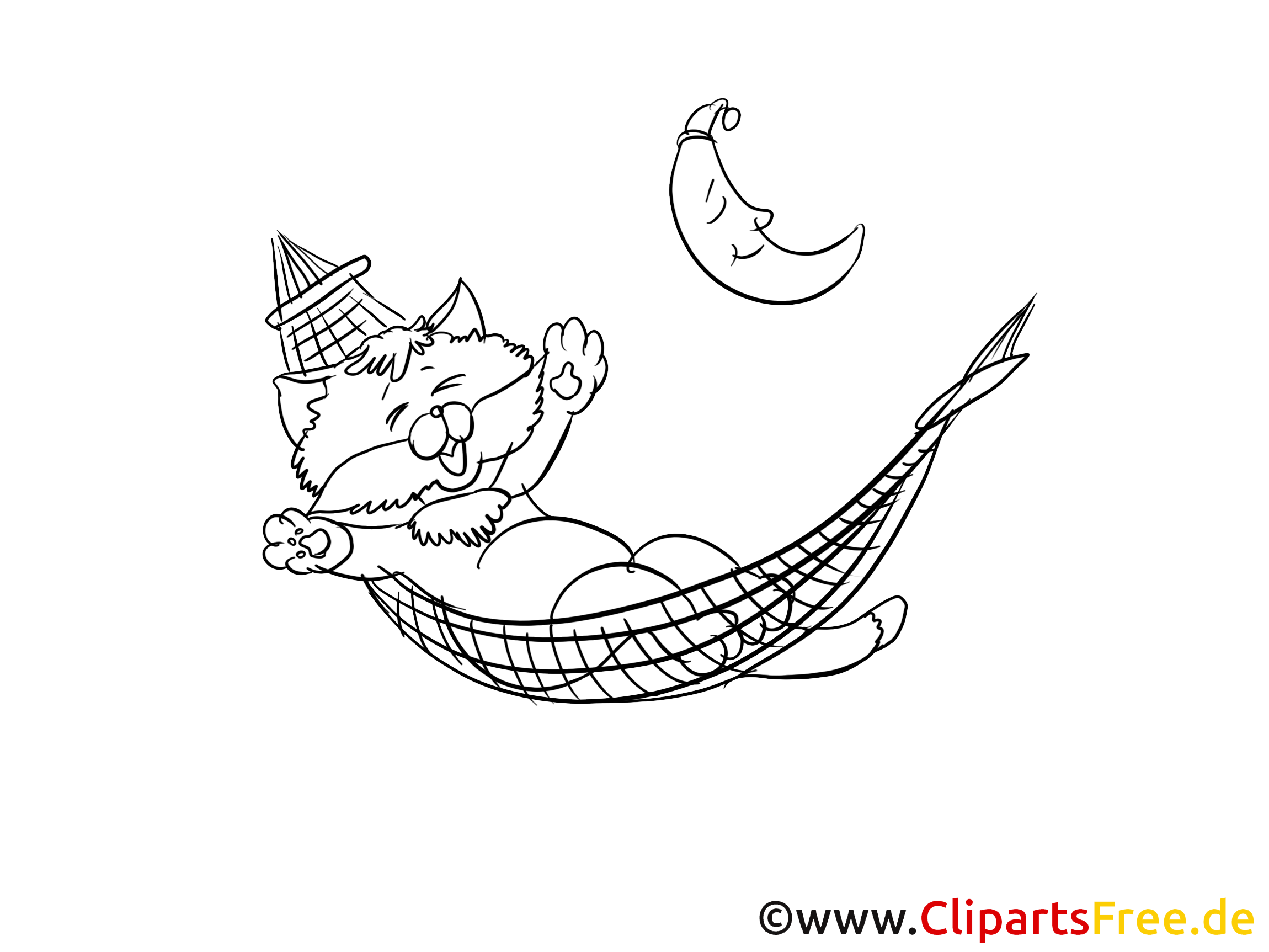 Clip arts à colorier chat - Bonne nuit illustrations