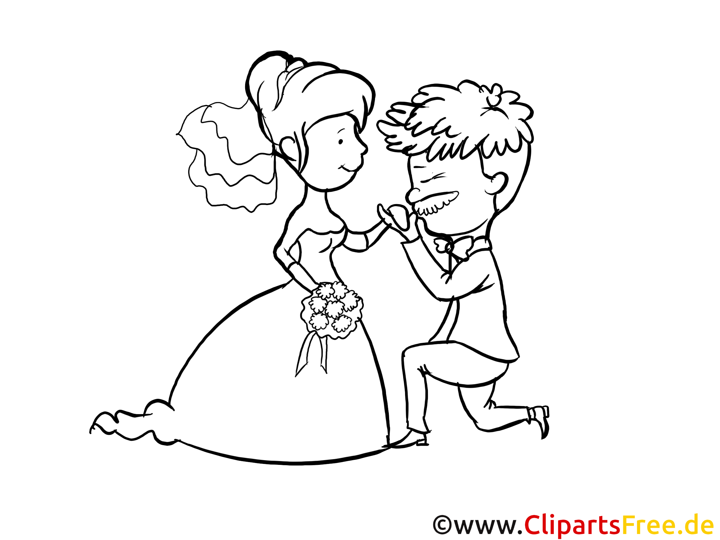 Image à colorier jeunes mariés – Mariage clipart