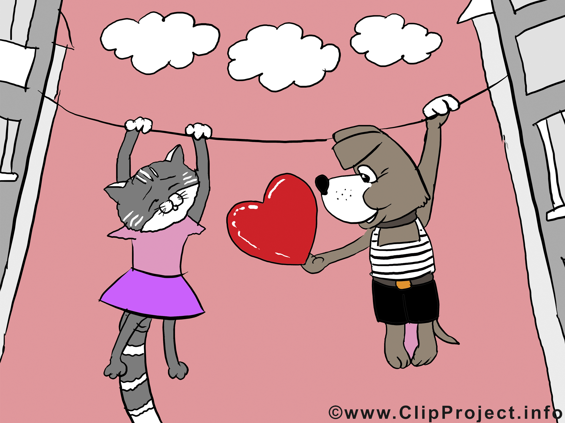 Chat et chien image - Saint-Valentin clipart