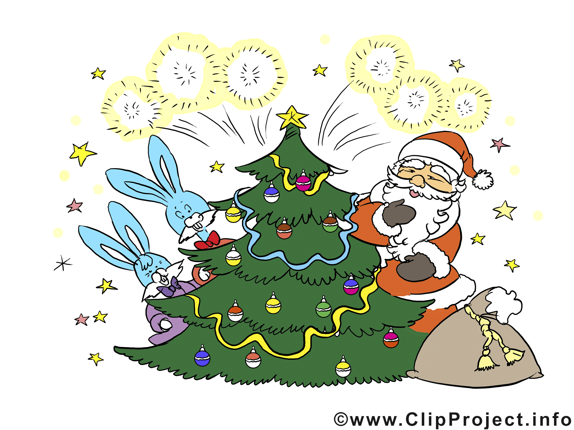 Cliparts gratuits de Noël - Père Noël at Sapin - Cartes de Noël dessin,  picture, image, graphic, clip art télécharger gratuit