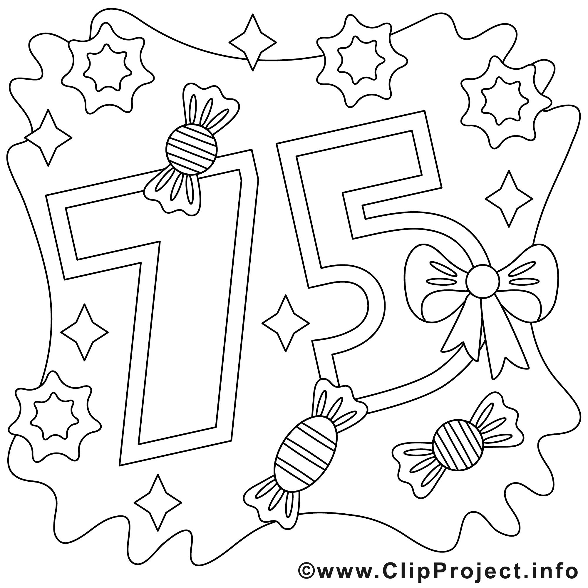 75 ans clip art gratuit – Anniversaire à colorier - Anniversaire