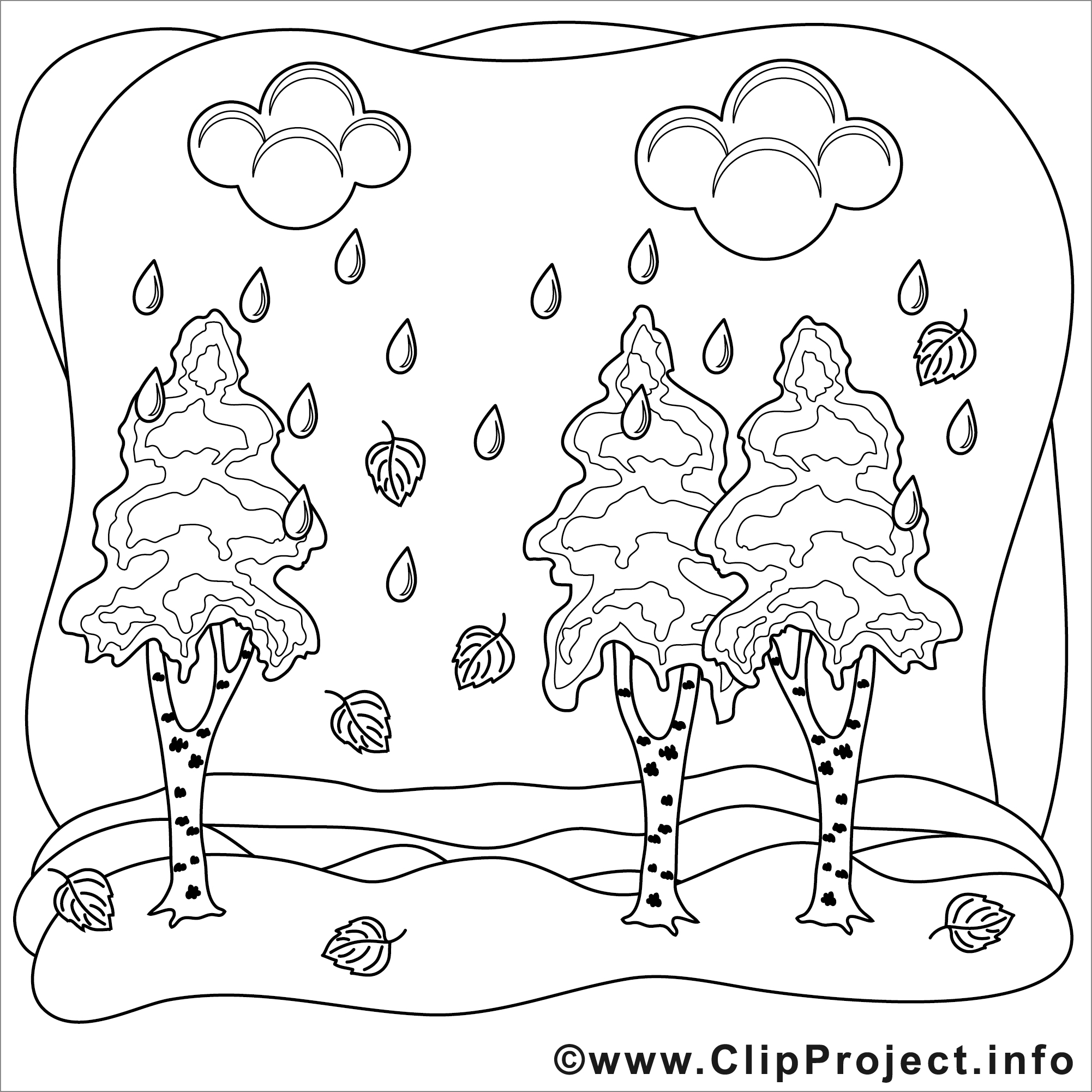 Pluie clipart gratuit – Automne à colorier  Automne coloriages dessin