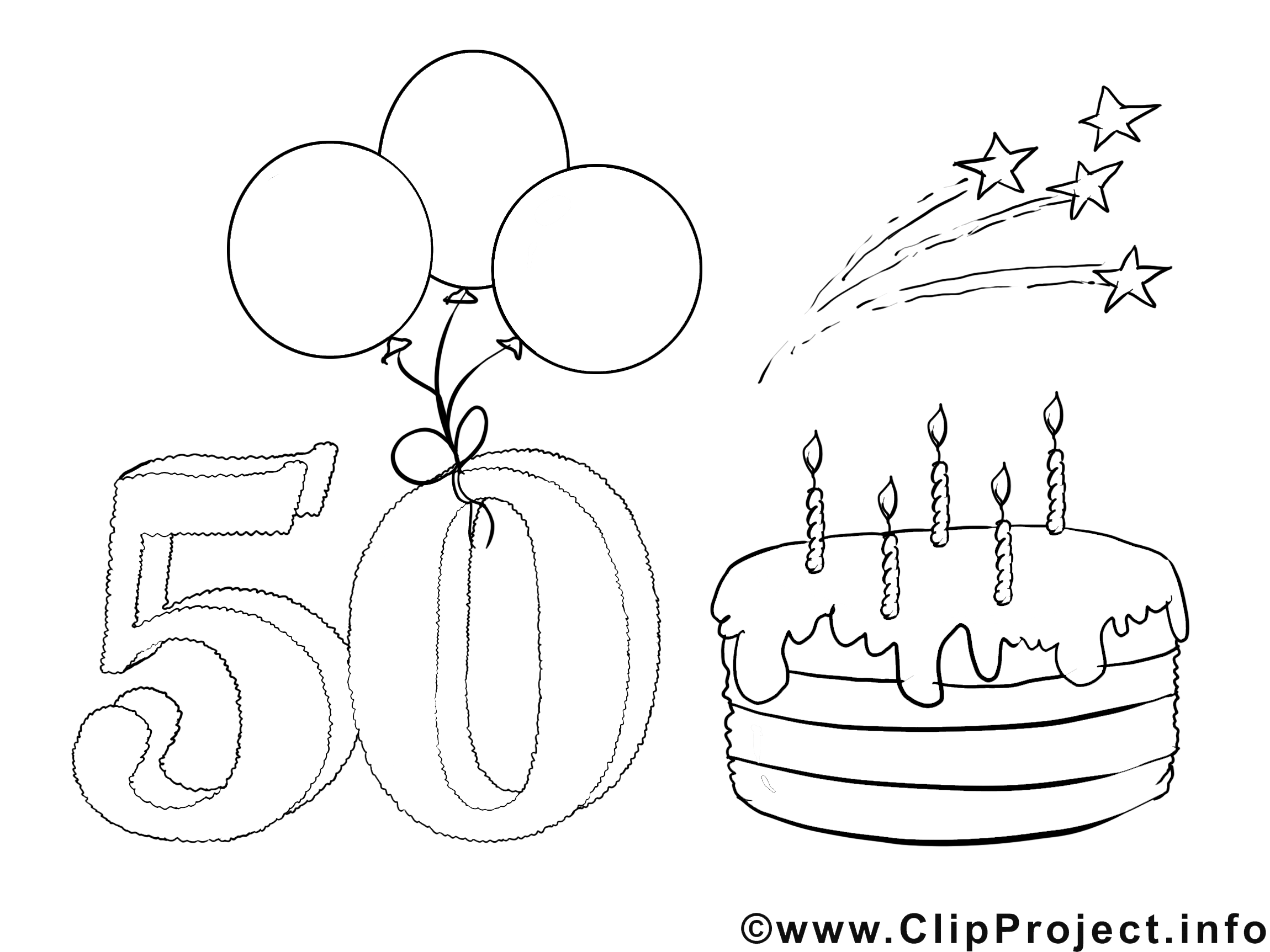 50 ans illustration – Coloriage invitations cliparts - Invitations