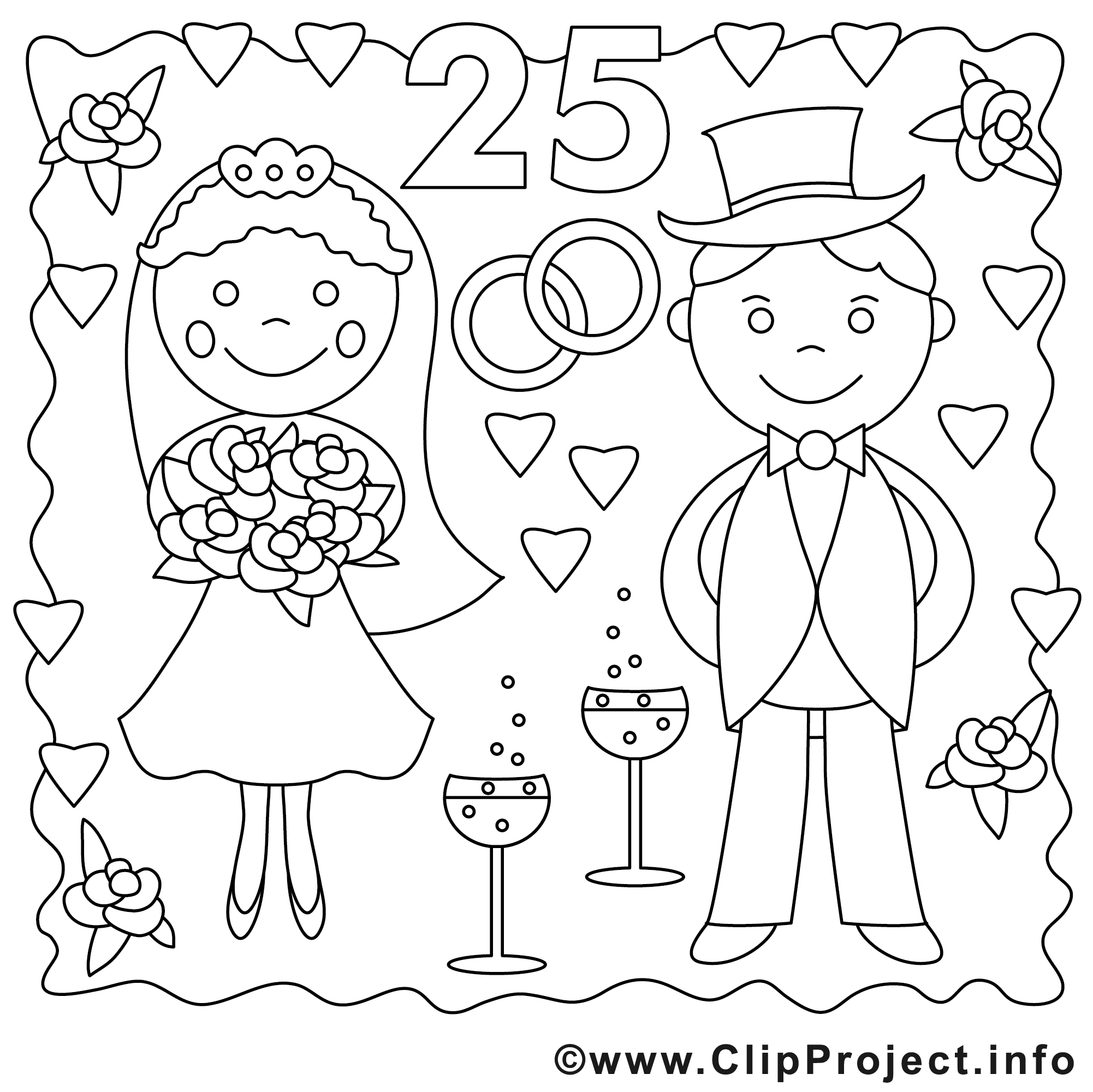 25 ans illustration – Mariage à imprimer  Mariage coloriages dessin