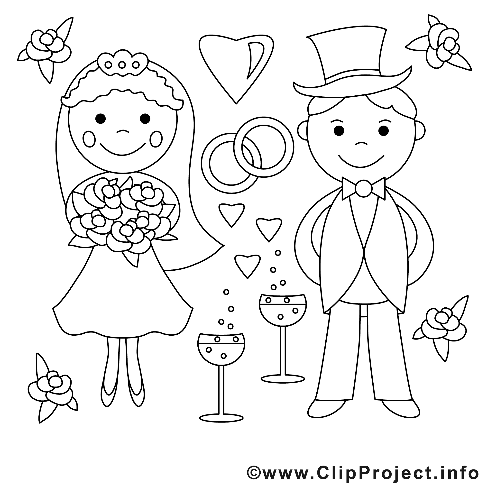 Amoureux clipart gratuit Mariage à colorier Mariage