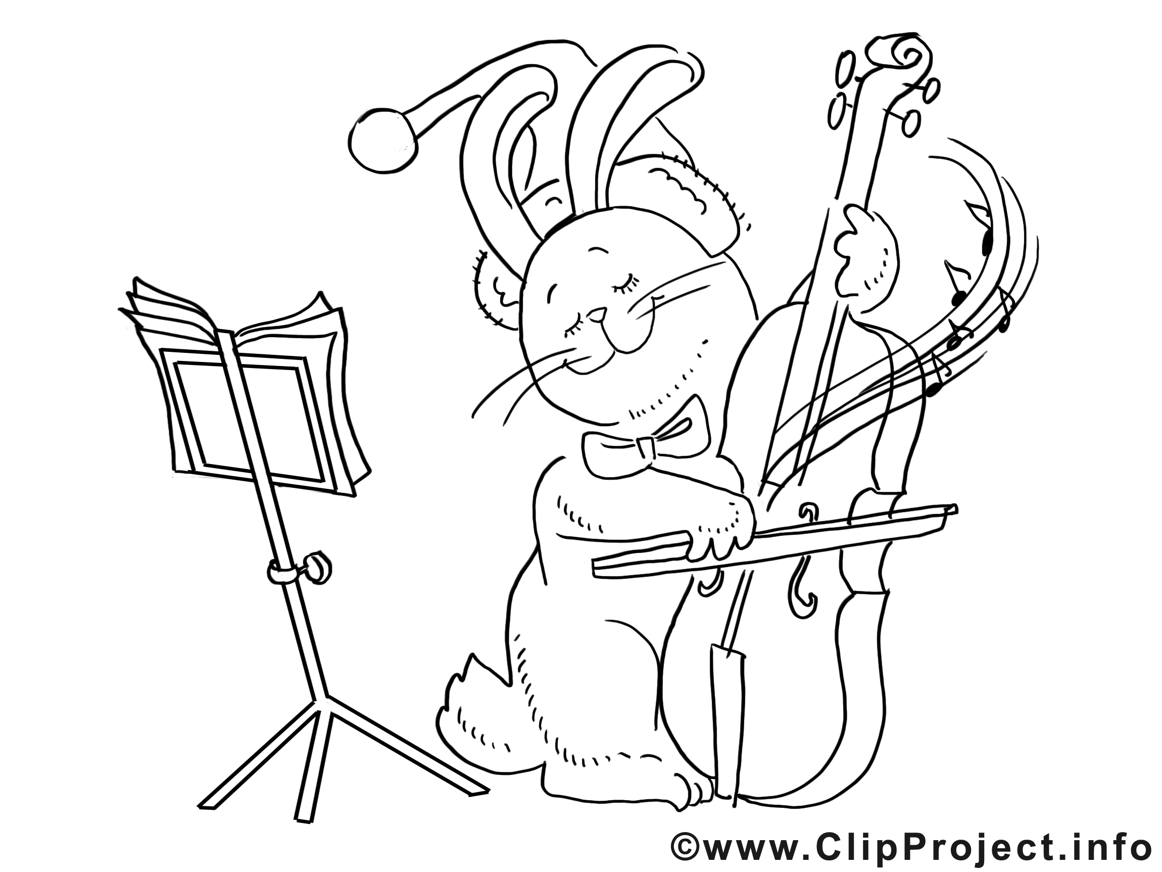 Musique lapin dessin à télécharger – Noël à colorier - Noël coloriages dessin, picture, image 