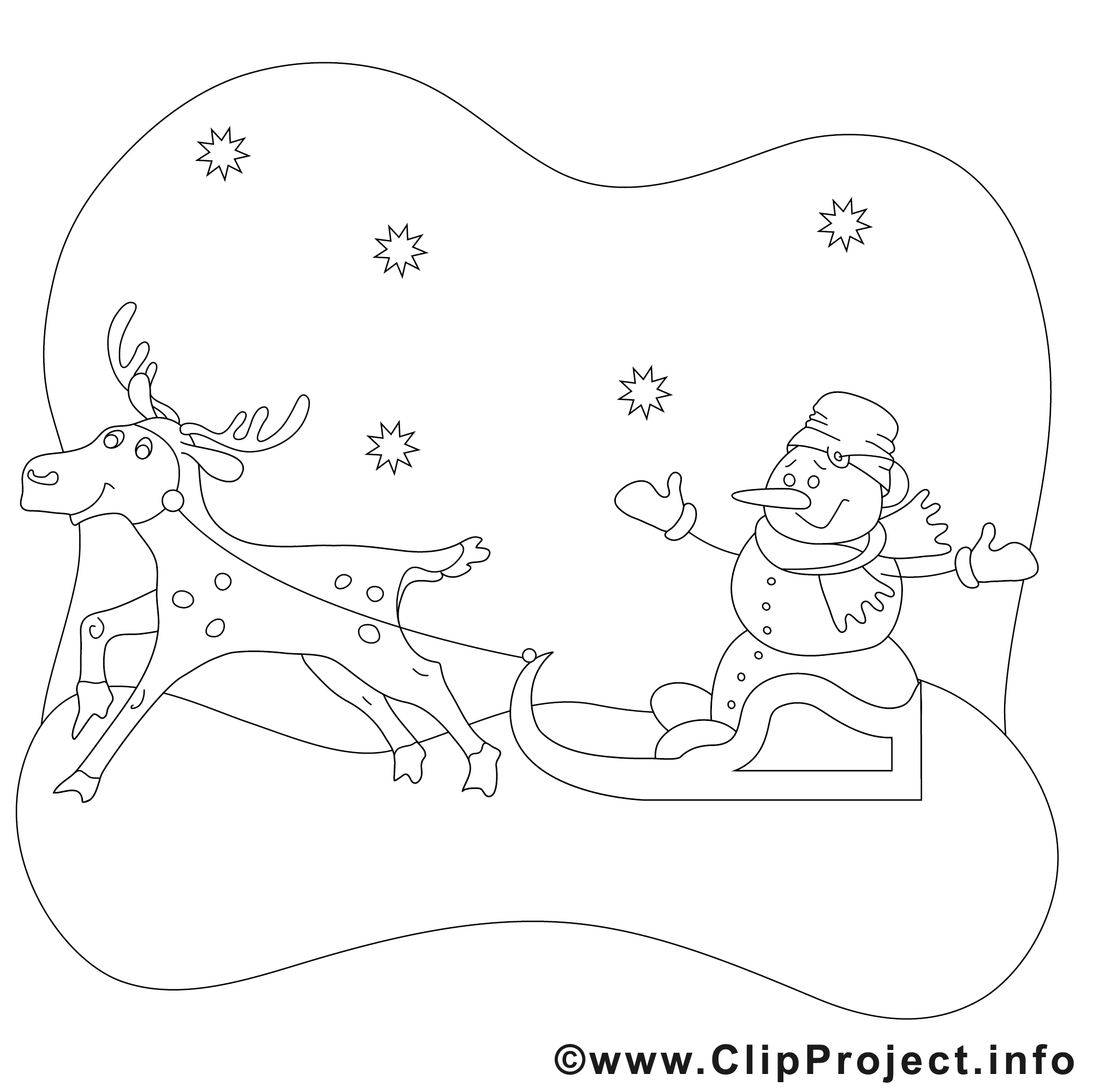 Renne bonhomme de neige dessin gratuit – Noël à colorier  Noël