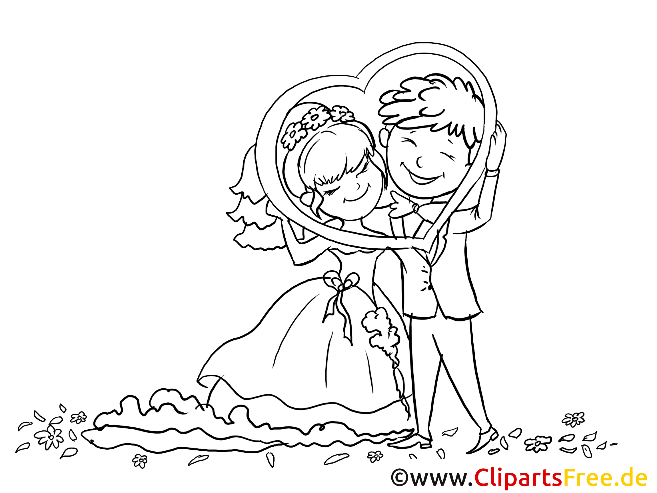 Coloriage gratuite couple - Mariage illustration - Mariage dessin