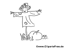 Illustration gratuite à colorier épouvantail – Automne clipart