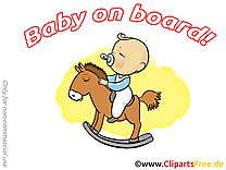 Cheval en bois illustration gratuite – Bébé à bord clipart