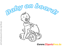 Dessin à colorier quadricycle – Bébé à bord clip arts gratuits