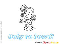 Fille clip art à colorier – Bébé à bord image gratuite