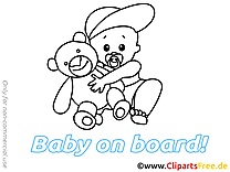 Illustration à colorier ours en peluche – Bébé à bord clipart