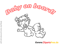 Illustration ours en peluche à colorier – Bébé à bord clip art