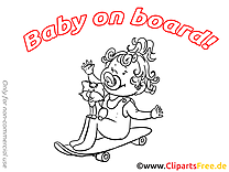 Planche à roulette à colorier – Bébé à bord cliparts