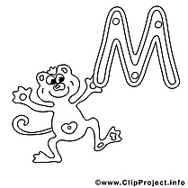 Monkey image – Coloriage alphabet anglais illustration