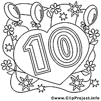 10 ans illustration – Anniversaire à colorier