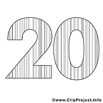 20 ans clip art – Anniversaire image à colorier