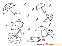 Chat parapluies illustration – Automne à colorier